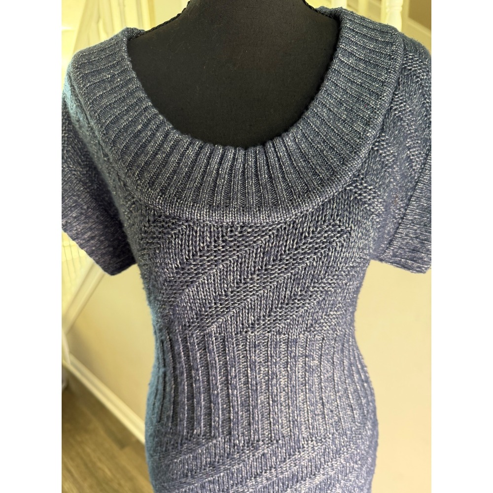 Armani Exchange Blue Marled Knit Short Sleeve Scoop Neck Sweater Dress XS - Picture 4 of 7